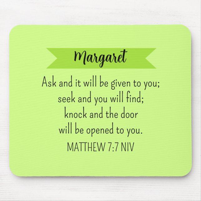 Simple Lime Green Ask God Bible Verse Christian Mouse Mat (Front)