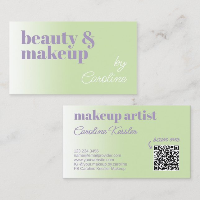 Simple Lime Green Lavender Violet White Typography Business Card (Front/Back)
