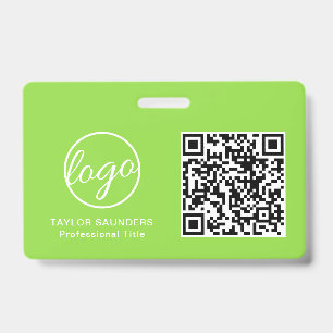 Simple Lime Green QR Code Employee ID Badge