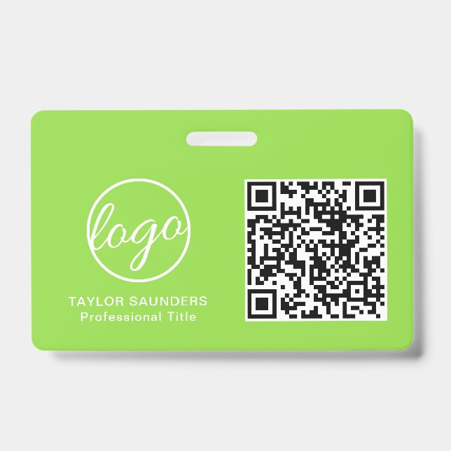 Simple Lime Green QR Code Employee ID Badge (Front)
