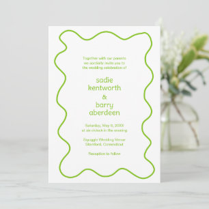 Simple Lime Green Squiggle Frame Modern Wedding Invitation