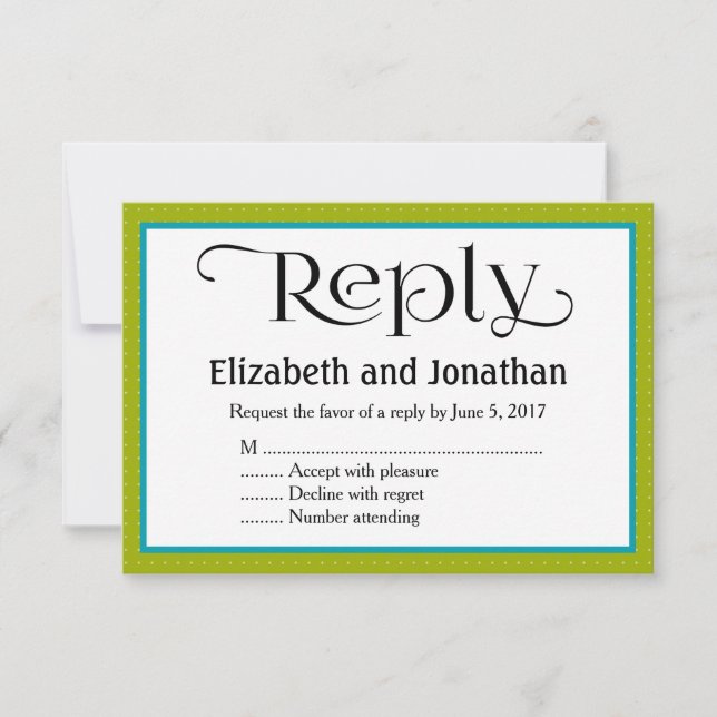 Simple Lime Green Stripe Wedding Reply Card (Front)