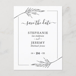 Simple Line Art Black & White Save the Date Postcard