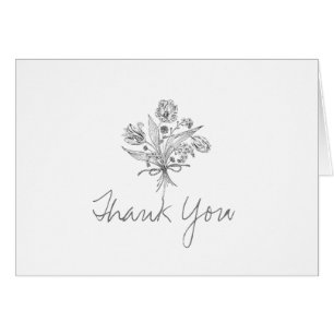 Simple Line Art Floral Bouquet Editable Note Card