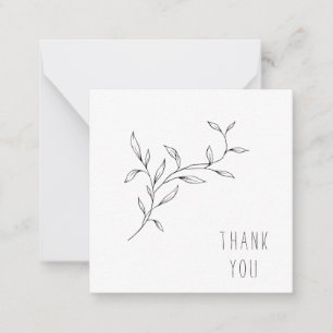 Simple Line Art Foliage Thank You Monogram Blank Card