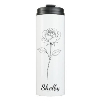 Simple Line Art Rose Custom Name Thermal Tumbler
