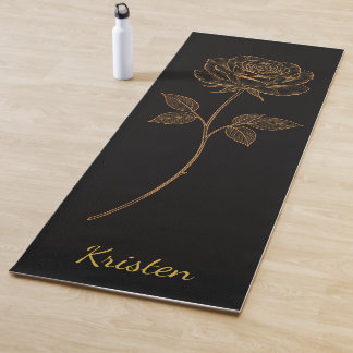Simple Line Art Rose Custom Name Yoga Mat