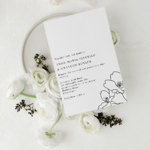 Simple Line Drawn Black and White Flowers Wedding Invitation