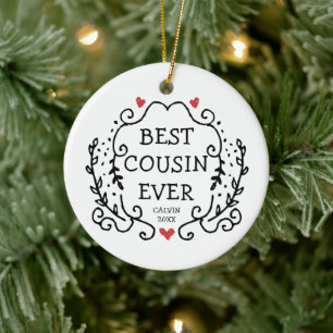 Simple Line Greenery Personalised Best Cousin Ever Ceramic Tree Decoration