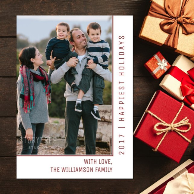 Simple Line Holiday Photo Card | Burgundy (Burgundy Simple Line Holiday Photo Card)