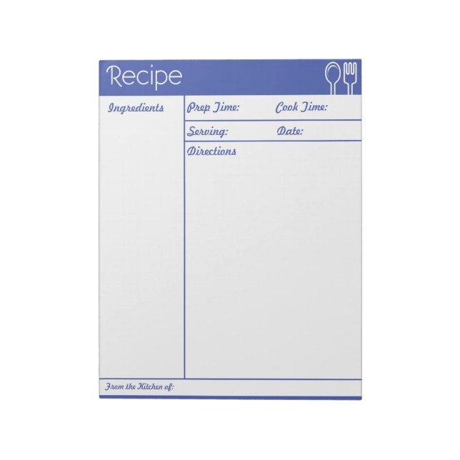 Simple Line-less Blue Recipe Page Notepad (Rotated)