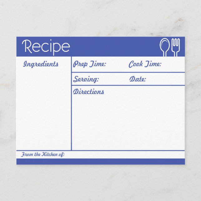 Simple Line-less Blue Recipe Postcard (Front)