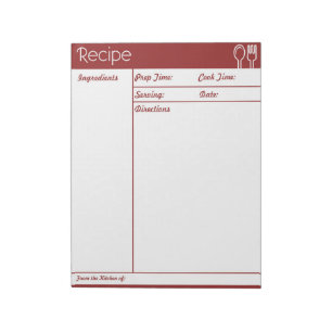 Simple Line-less Red Recipe Page Notepad