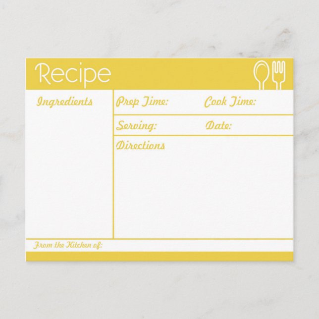 Simple Line-less Yellow Recipe Postcard (Front)