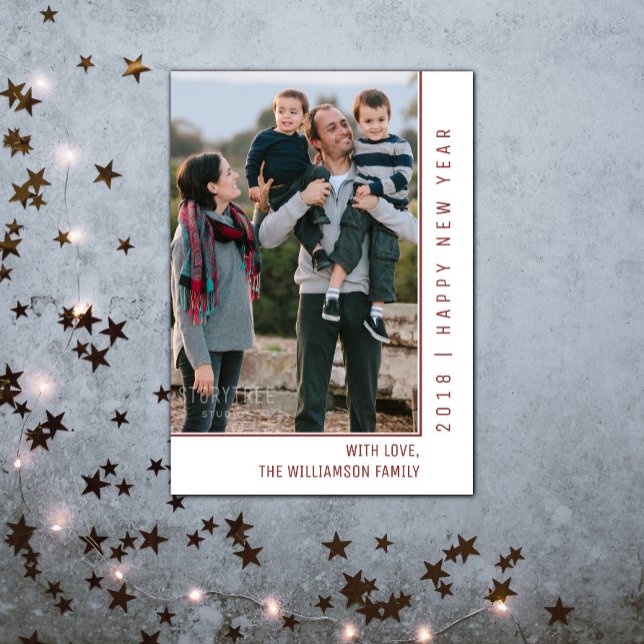 Simple Line New Year's Photo Card | Burgundy (Simple Line New Years Photo Card - Burgundy)