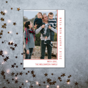 Simple Line New Year's Photo Card Red