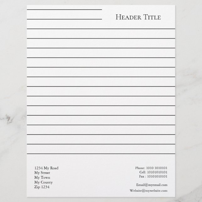 Simple Lined Personalised Custom Letterhead (Front)