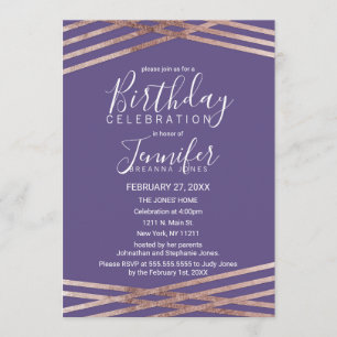 Simple Lined Rose Gold Violet Birthday Party Invitation
