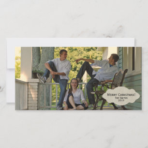 Simple Linen Style Lable Photo Christmas Card