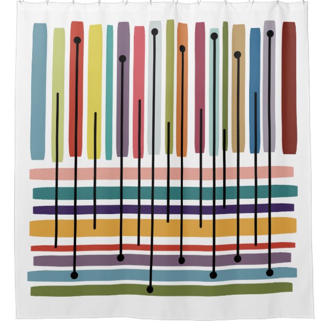 Simple Lines Abstract Art Colourful Shower Curtain (Front)