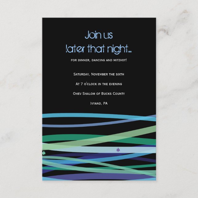 Simple Lines Bat Bar Mitzvah Party Reception Card (Front)