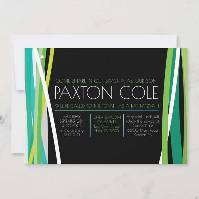 SIMPLE LINES in Green BAR MITZVAH Invitation (Front)