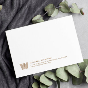 Simple Lines Monogram Initial Name Address Bronze Card