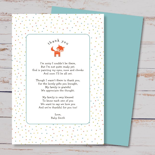 Simple Little Fox thank you note with poem (Creator Uploaded)