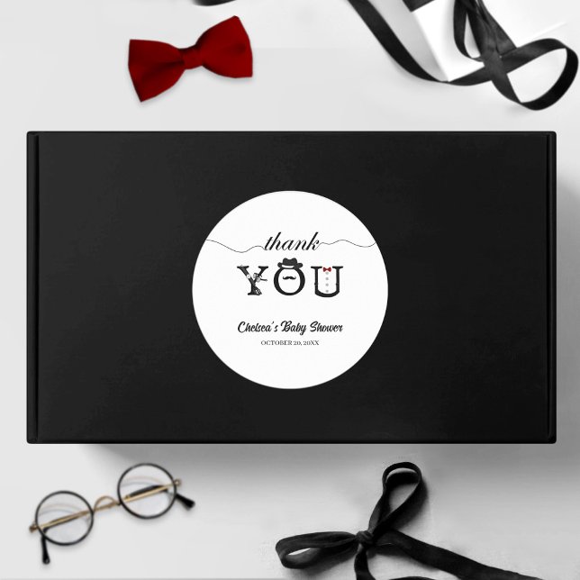 Simple Little Gentleman Baby Shower Cute Thank You Classic Round Sticker (Creator Uploaded)