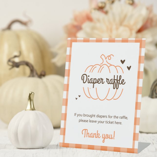 Simple Little Pumpkin Baby Shower Diaper Raffle Pedestal Sign (Creator Uploaded)