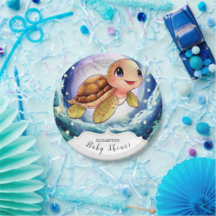Simple Little Turtle Baby Shower Paper Plate