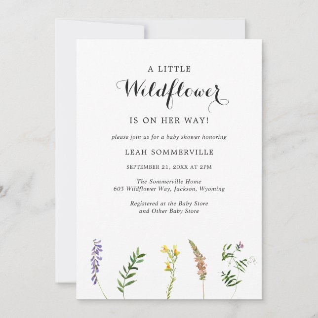 Simple Little Wildflower Girl Baby Shower Invitation (Front)