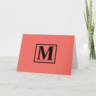 Simple "Living Coral" Minimalist Monogram Note Card