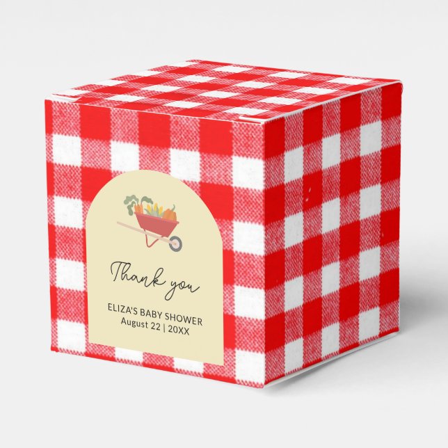 Simple Locally Grown Red Gingham Baby Shower Favour Box (Front Side)