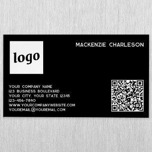 Simple Logo and QR Code Black Magnetic Business Card