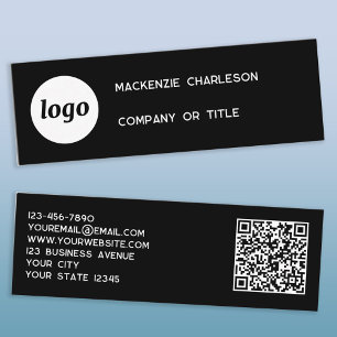 Simple Logo and QR Code Black Mini Business Card