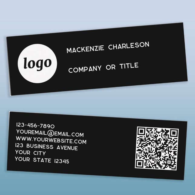 Simple Logo and QR Code Black Mini Business Card (Logo QR code and text custom business card)