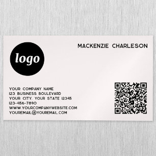 Simple Logo and QR Code Blush Pink Magnetic Business Card