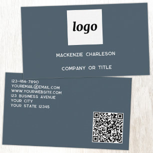 Simple Logo and QR Code Charcoal Gray Business Card