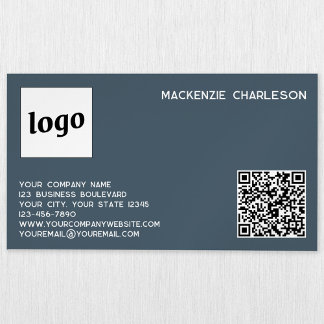 Simple Logo and QR Code Charcoal Gray Magnetic Business Card