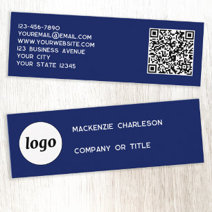 Simple Logo and QR Code Navy Blue Mini Business Card