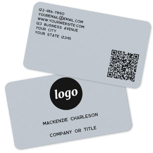 Simple Logo and QR Code Powder Blue Business Card