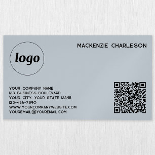 Simple Logo and QR Code Powder Blue Magnetic Business Card