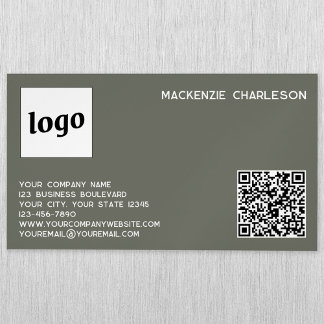 Simple Logo and QR Code Sage Green Magnetic Business Card