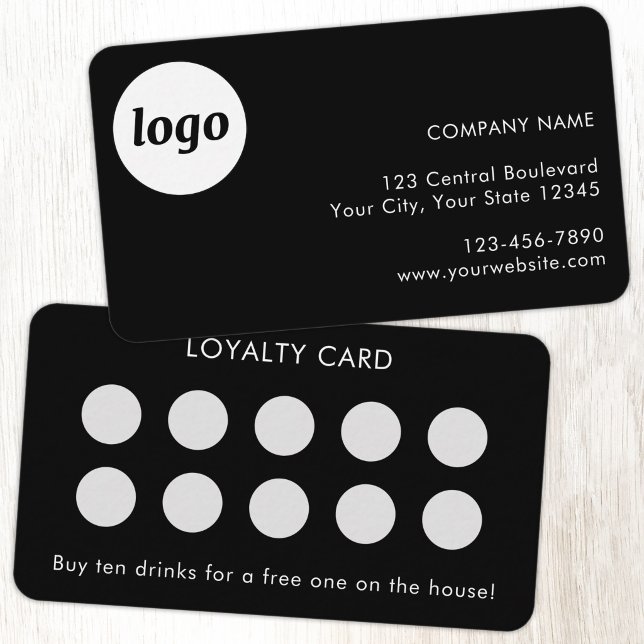 Simple Logo and Text Black Customer Loyalty Card (Simple logo with custom text business branding promotional customer loyalty card)