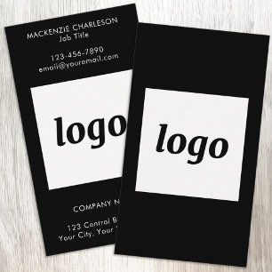 Simple Logo and Text Black Vertical Business Card
