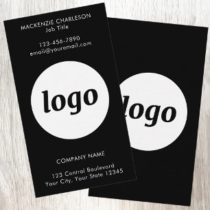 Simple Logo and Text Black Vertical Business Card