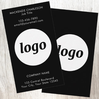 Simple Logo and Text Black Vertical Business Card