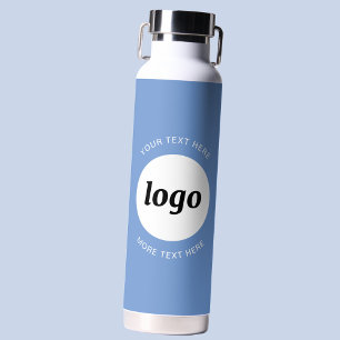 Simple Logo and Text Business Blue Water Bottle