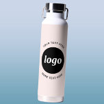 Simple Logo and Text Business Blush Pink Water Bottle<br><div class="desc">Simple logo and custom text design to foster brand loyalty and promote your small business.  Replace the logo with your own,  and change or delete the top and lower text to customise.  Perfect for promotional purposes and to give to employees,  customers and clients.</div>